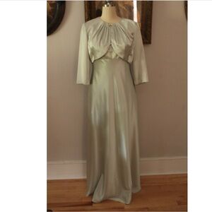 1980's Pale Green Satin Oblique Gown and Bolero